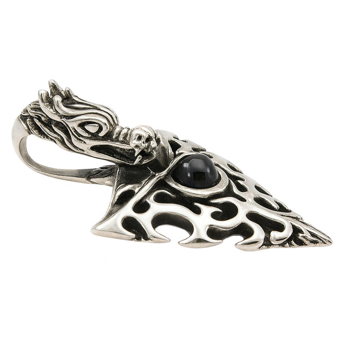 A profile view of the gothic dragon tribal pendant in solid 925 silver.