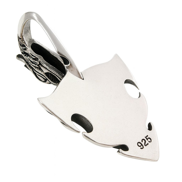 The back of the dragon shield pendant, showing the .925 sterling silver hallmark.