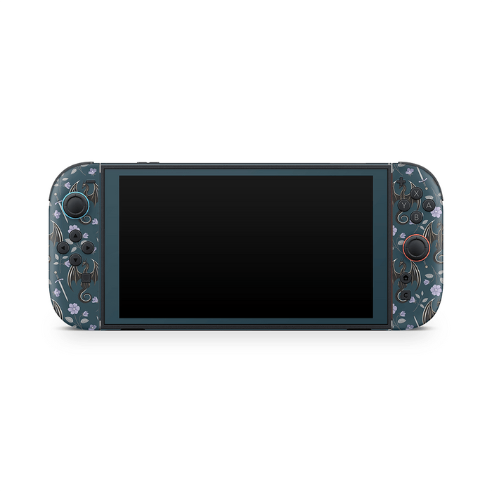 Close-up of dragonshade Switch 2 skin showing whimsical dragon pattern