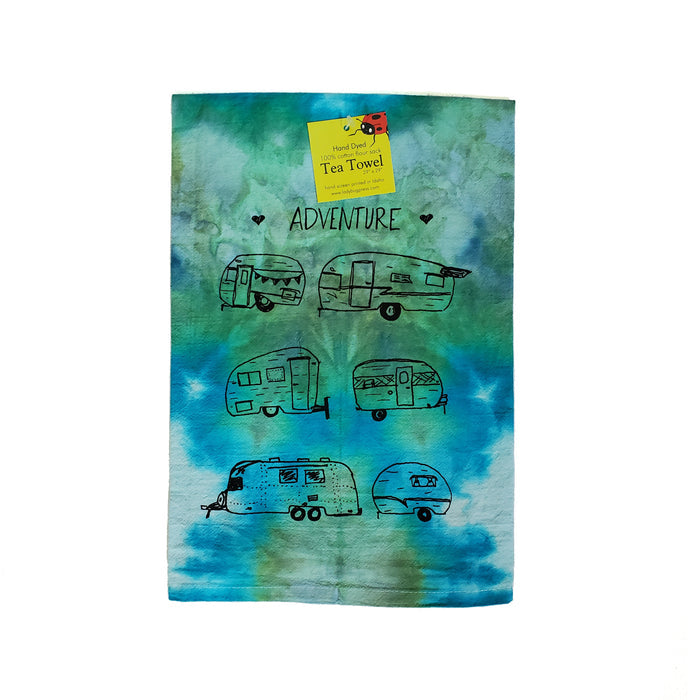 Dyed Vintage Campers Tea Towel, flour sack towel