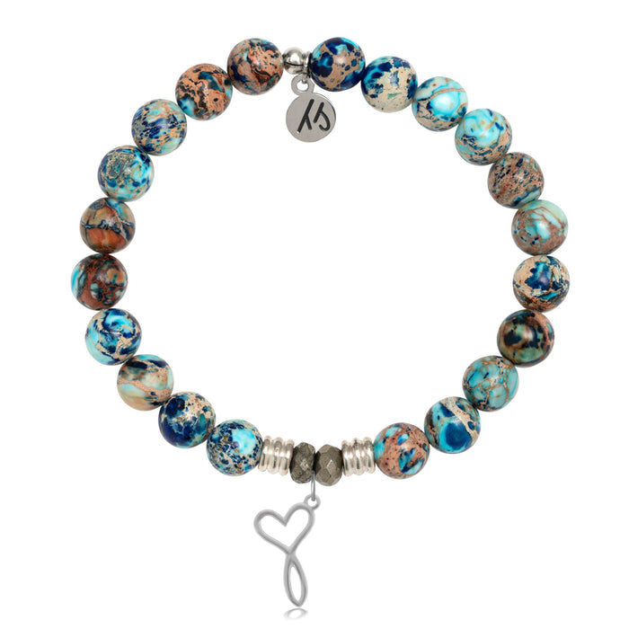 Earth Jasper Stone Bracelet with Infinity Heart Sterling Silver Charm