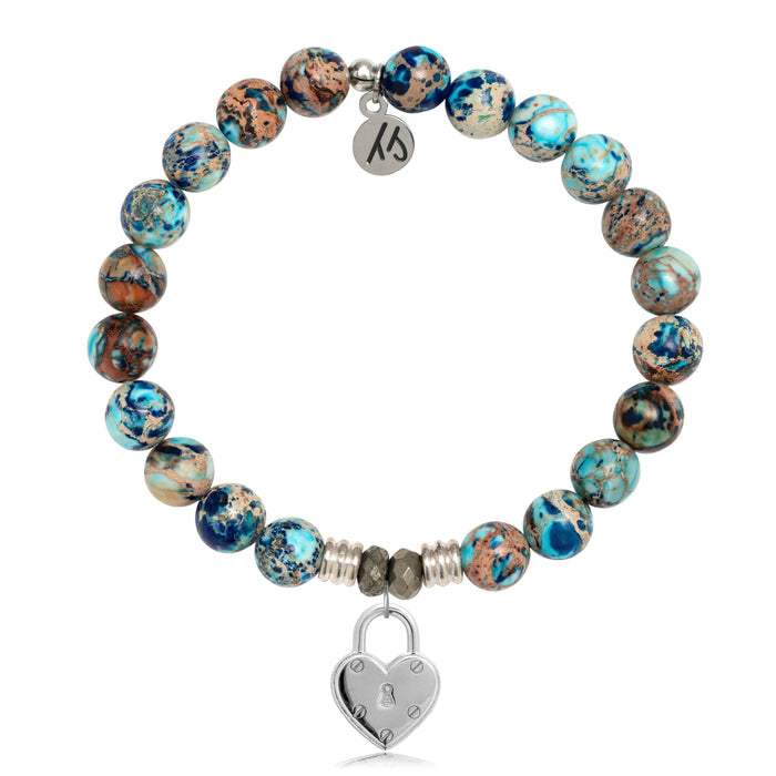Earth Jasper Stone Bracelet with Love Lock as the Ocean Sterling Silver Charm