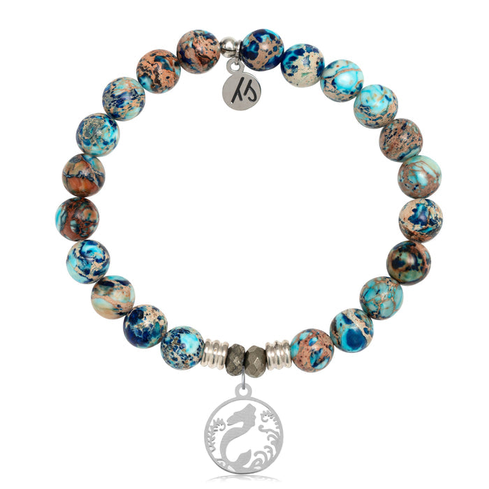 Earth Jasper Stone Bracelet with Mermaid Sterling Silver Charm