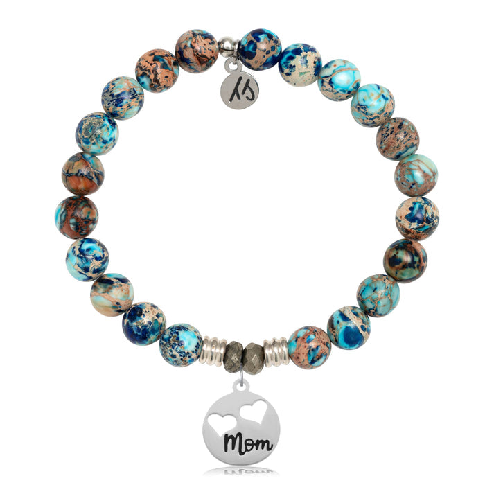 Earth Jasper Stone Bracelet with Mom... Sterling Silver Charm