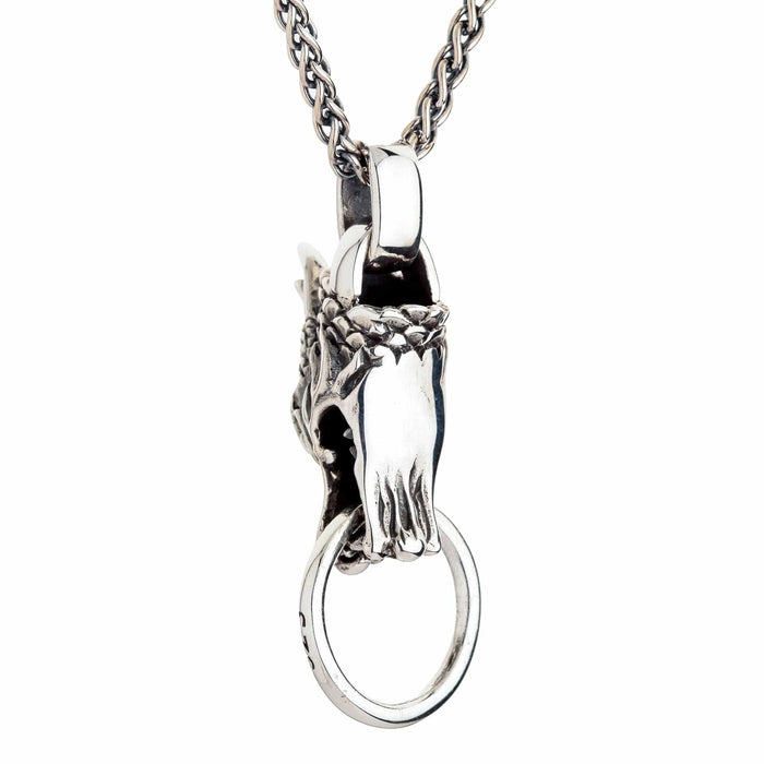 The back of the heavy silver dragon pendant