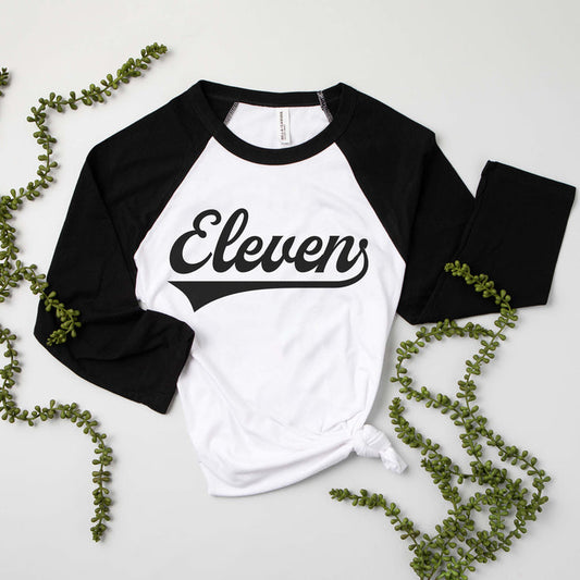 "Eleven" 11th Birthday Baseball Raglan