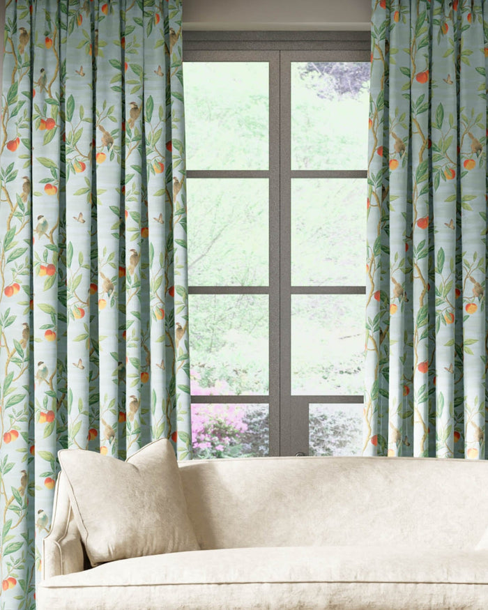 Ella Cotton Linen Fabric - Sky/Fig Leaf/Nectarine - Diane Hill