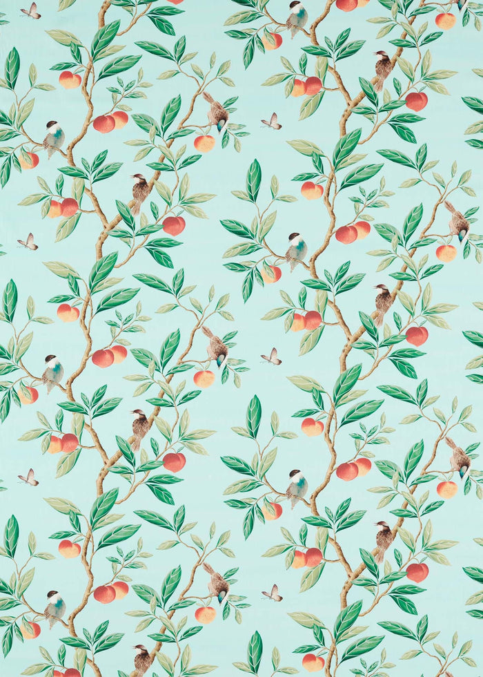 Ella Cotton Linen Fabric - Sky/Fig Leaf/Nectarine - Diane Hill