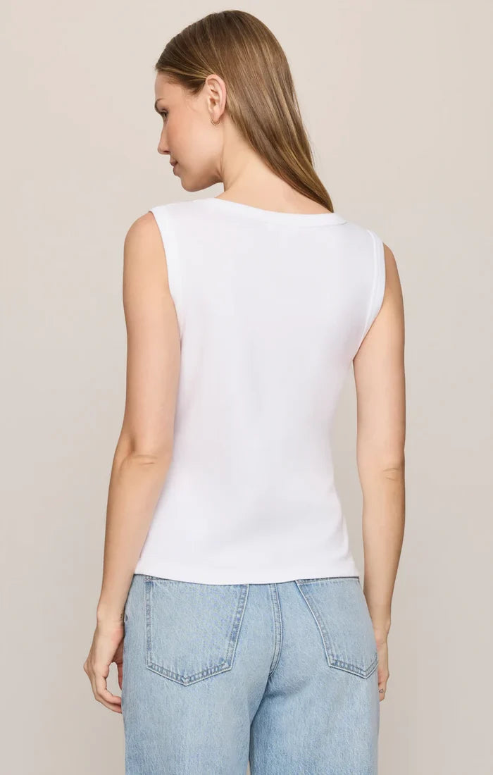 Ellie Rib V Neck Tank - White - Molly + Kate