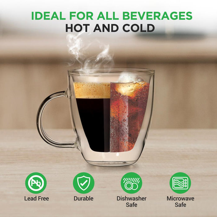Espresso Cups 5.2 Oz, Insulated Double-Walled Glass, Clear, Set of 2