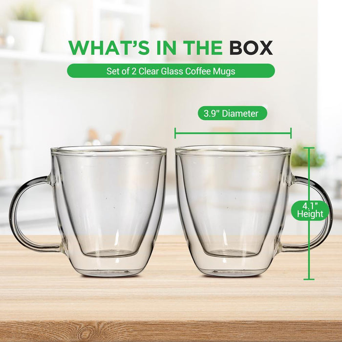 Espresso Cups 5.2 Oz, Insulated Double-Walled Glass, Clear, Set of 2