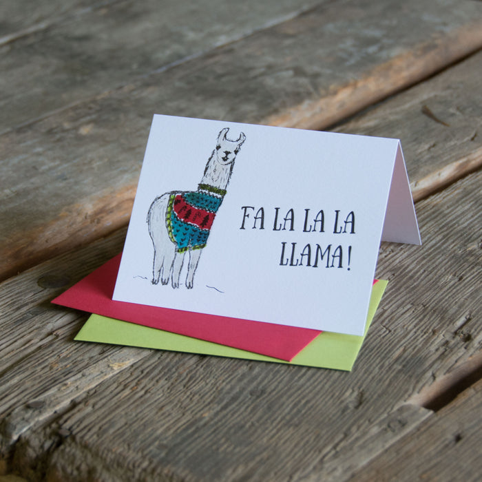 Fa la la Llama Card, letterpress printed hand drawn llama eco friendly