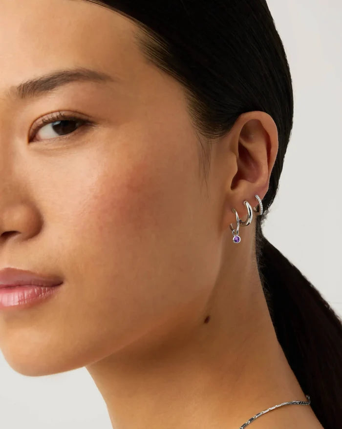 February Birthstone Mini Charm Hoop Earrings | Sterling Silver/Amethyst Earrings Missoma