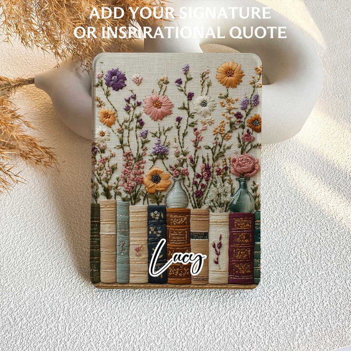 Decorative product with floral design and books on a textured surface
