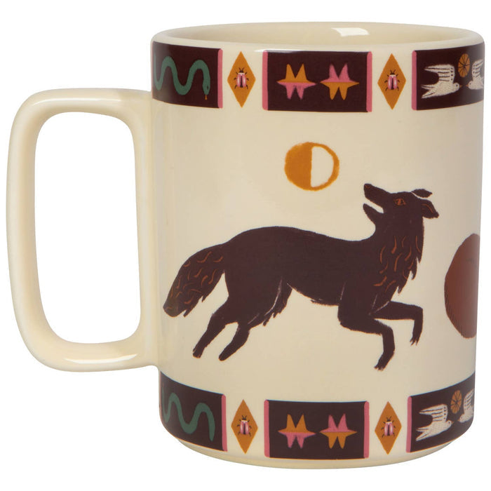Danica Folktale Animal Studio Mug, a colorful ceramic drinkware featuring whimsical animal illustrations.