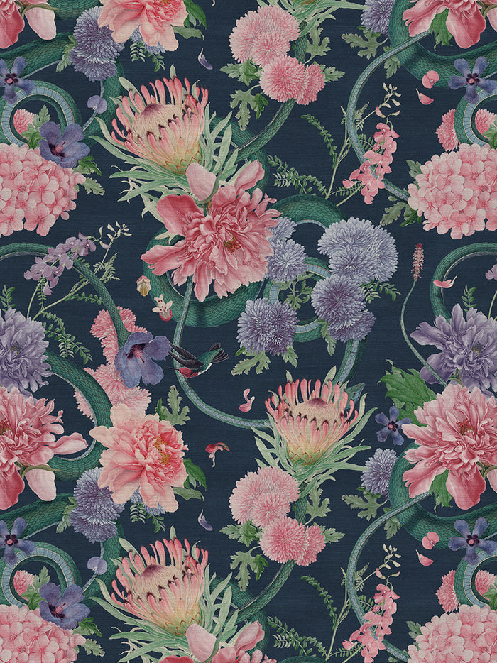 Forbidden Bloom 'Deep Blue' Recycled Velvet Sample
