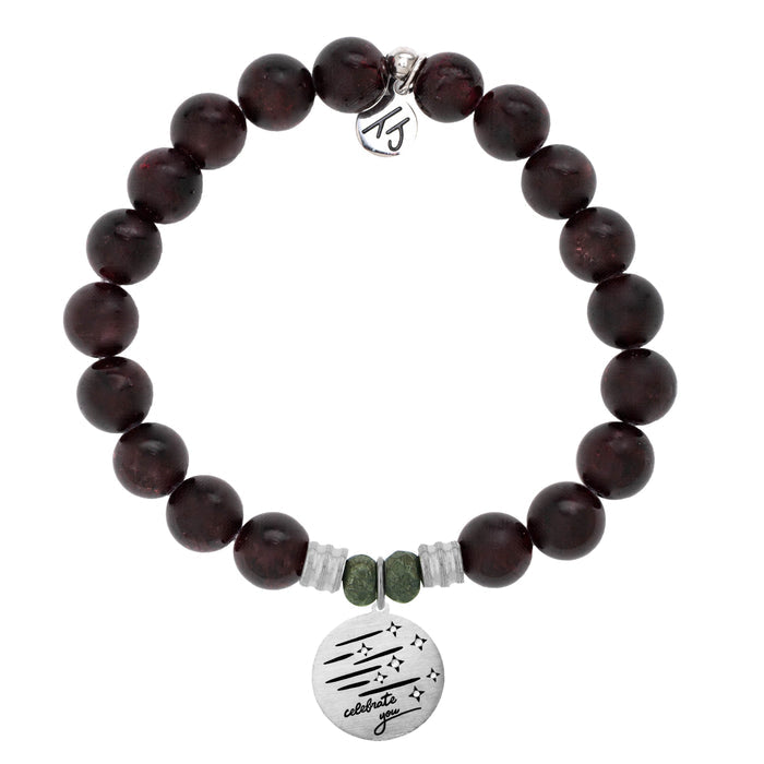 Garnet Stone Bracelet with Birthday Wishes Sterling Silver Charm