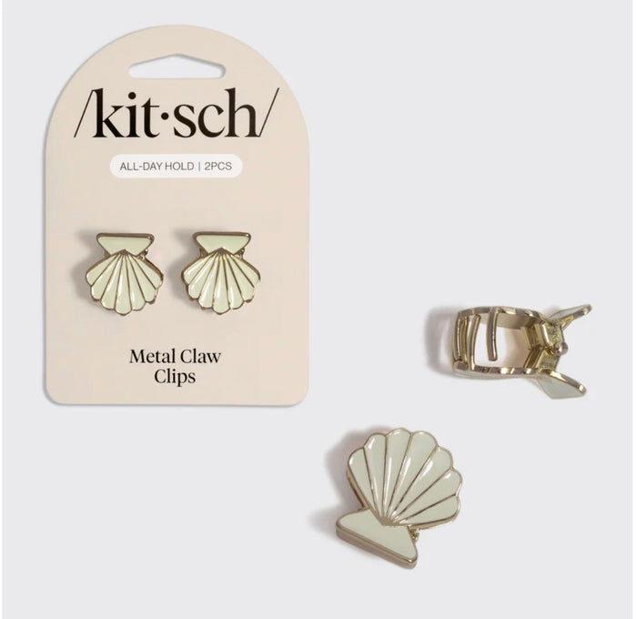 Gold & Pearlized Cream Metal Clam Shell Hair Clip Set - Molly + Kate