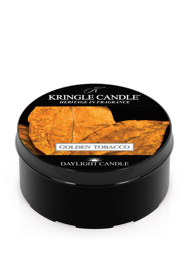 Kringle Candle Golden Tobacco daylight candle on a white background