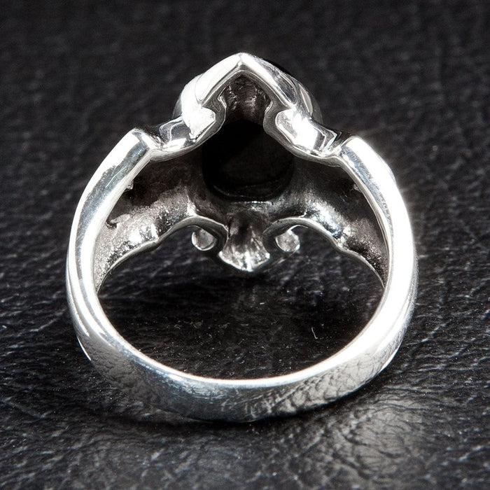 Back view of ring showing solid silver band and hollow back setting