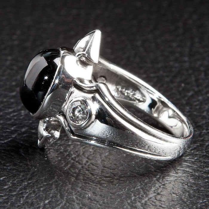 Detailed side view of substantial 15g silver ring with polished finish