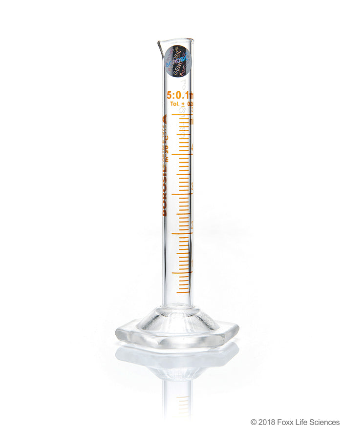 Graduated Measuring Cylinder Class A, ASTM Batch Certificate Hexagonal Base, 5 mL CS/5 | img_1 | Foxx Life Sciences Global | shopfls.com