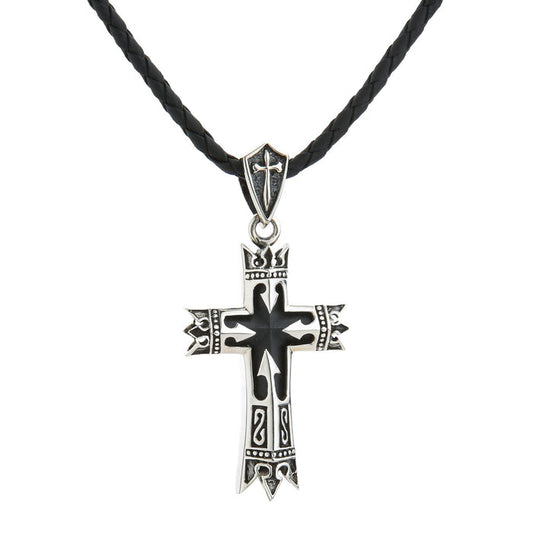 Guardian knight cross necklace sterling silver with black onyx