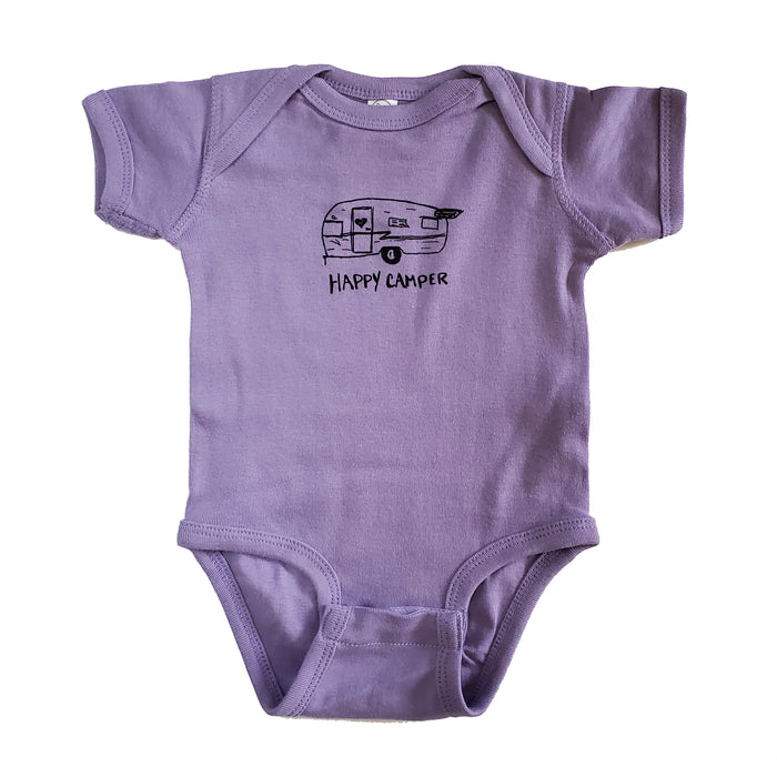 Happy Camper Onesie, eco-friendly waterbased inks