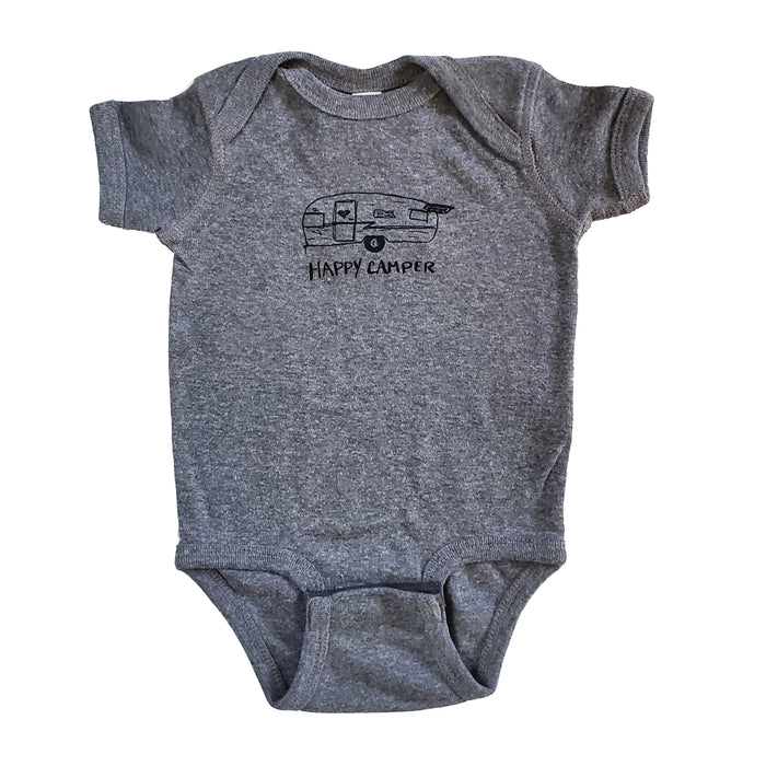 Happy Camper Onesie, eco-friendly waterbased inks