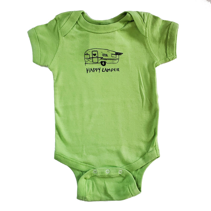 Happy Camper Onesie, eco-friendly waterbased inks