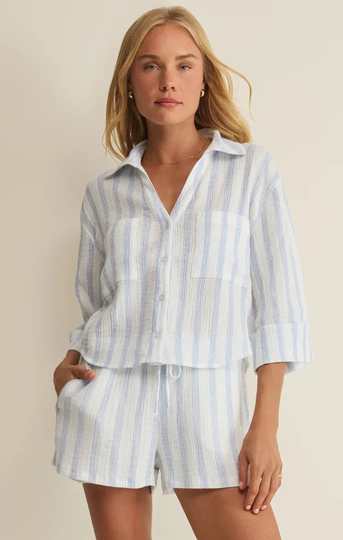Helena Striped Airy Gauze Button Down - Molly + Kate