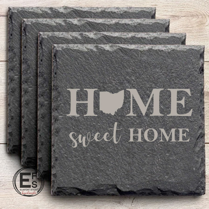 Engraved housewarming gift featuring Home Sweet Home design with personalized state