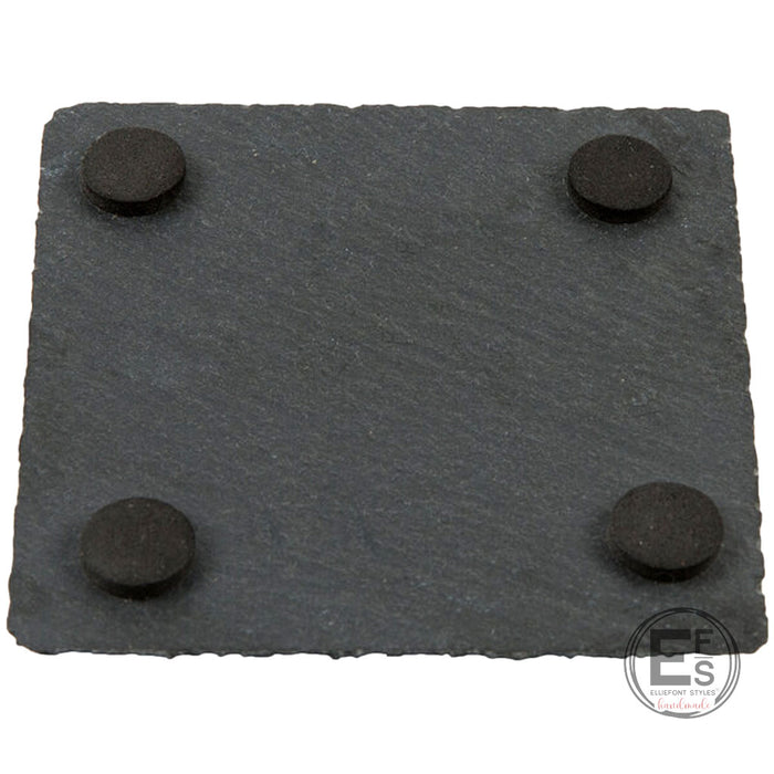 Custom slate coasters featuring engraved state outline and Home Sweet Home phrase for décor