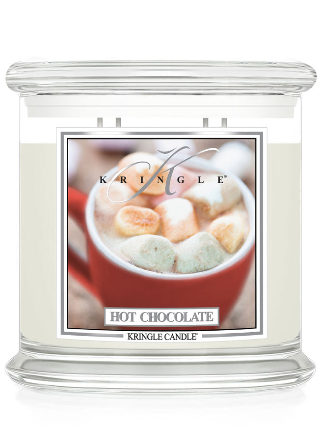 Kringle Candle with a 'Hot Chocolate' design on a white background