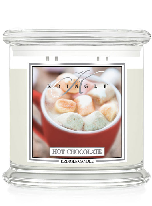Kringle Candle with a 'Hot Chocolate' design on a white background