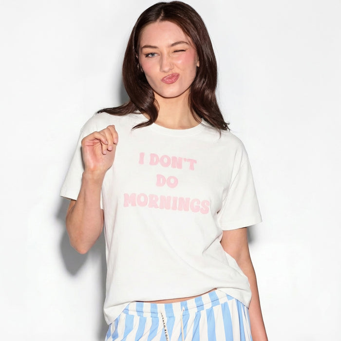 I Don't Do Mornings Tee, womens graphic tee - Slouch Potato Sunday Collection