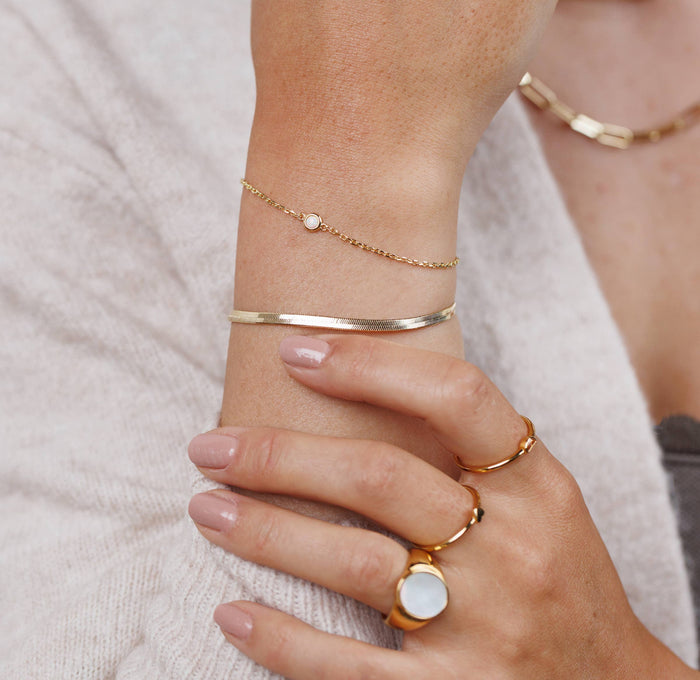JaxKelly - Flat Snake Chain Bracelet - 18k Gold Plated