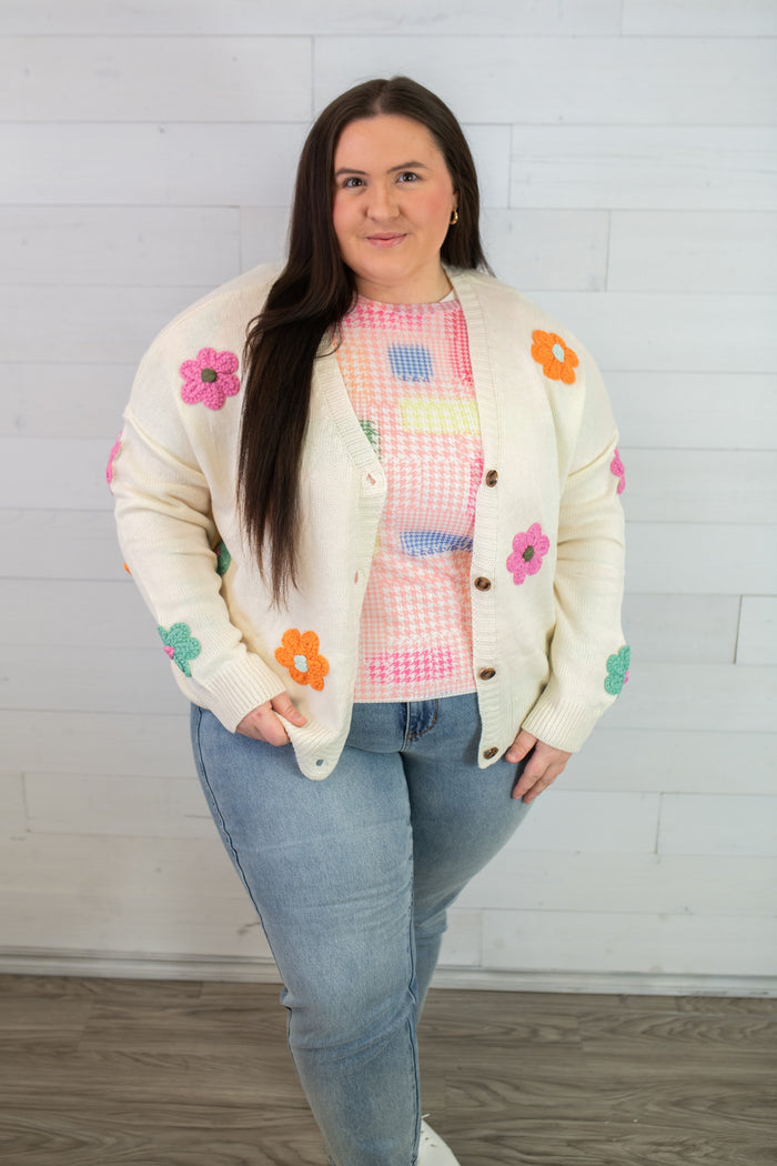 J.nna Multi Color Square Mesh Top-Pink Multi
