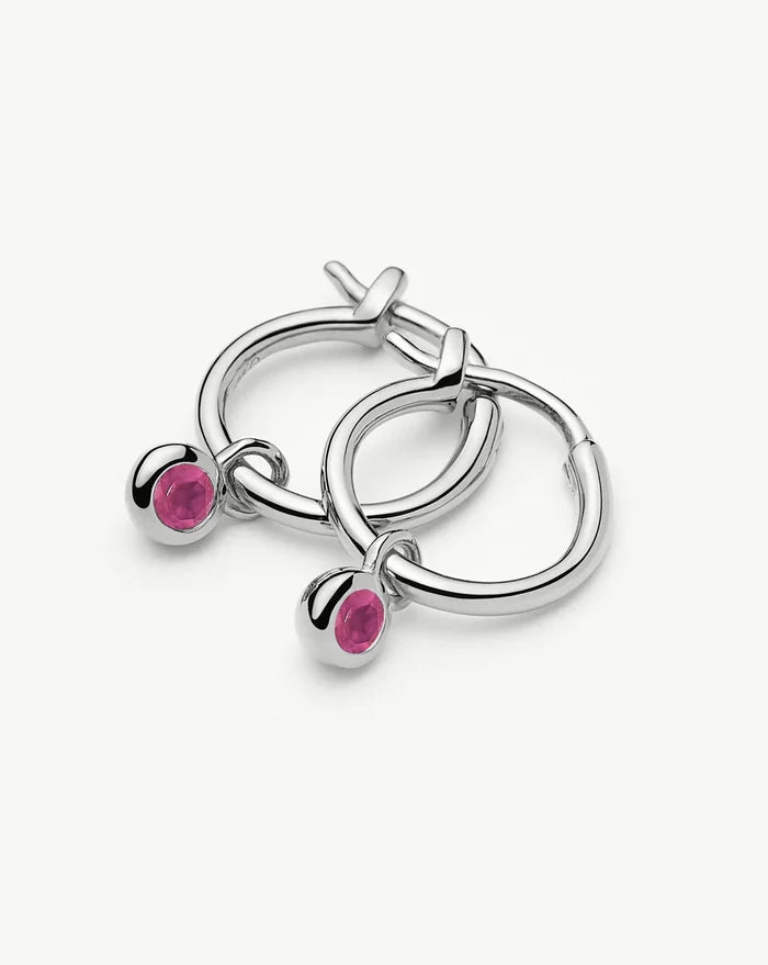 July Birthstone Mini Charm Hoop Earrings | Sterling Silver/Glass Filled Ruby Earrings Missoma