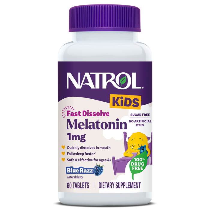 Kids Fast Dissolve Melatonin Tablets, 1mg (Blue Razz Flavor)