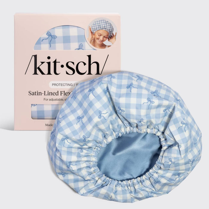 Kitsch Satin Shower Cap - Gingham Blue - Molly + Kate