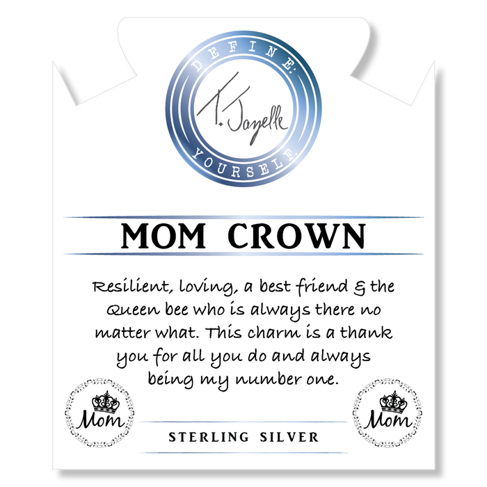 Lapis Tiger's Eye Stone Bracelet with Mom Crown Sterling Silver Charm