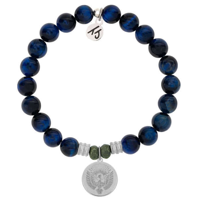 Lapis Tiger's Eye Stone Bracelet with Phoenix Sterling Silver Charm