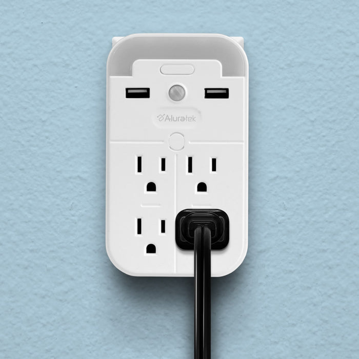 Aluratek Nightlight 4x outlet dual USB light sensor lifestyle outlet
