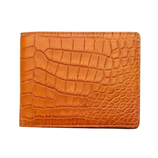 The exterior of the men's light brown wallet, made from genuine crocodile stomach skin.