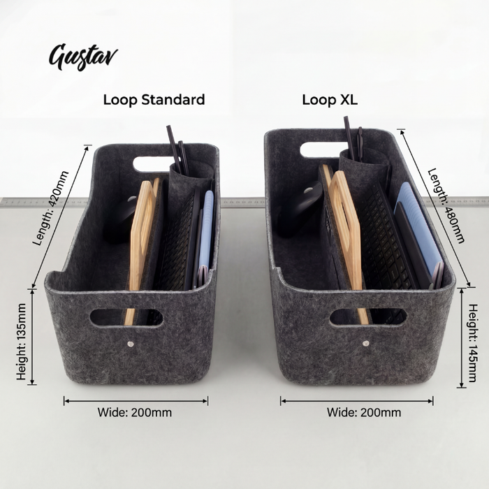 Loop XL desk caddy – top view showing compartment layout