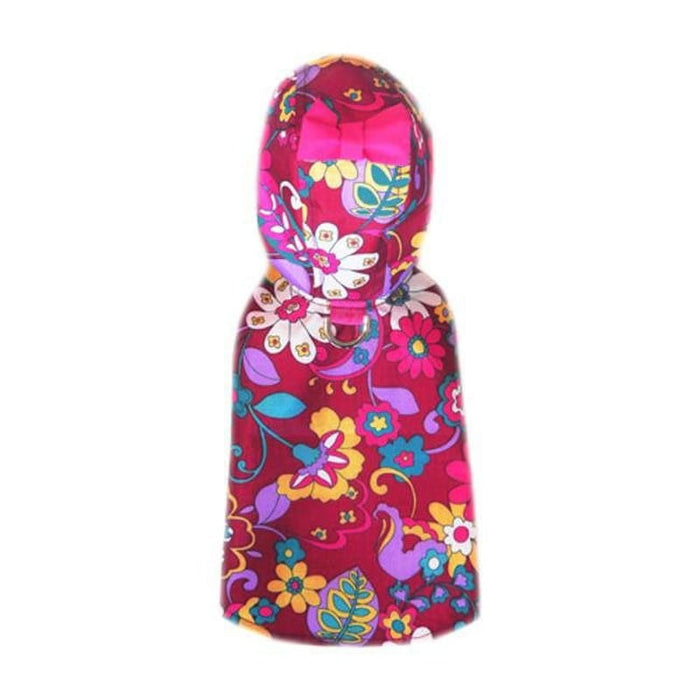 Pooch Outfitters Jackets 2XS Lydia Burgundy Retro Flowers with Pink Bow Hooded Pet Raincoat