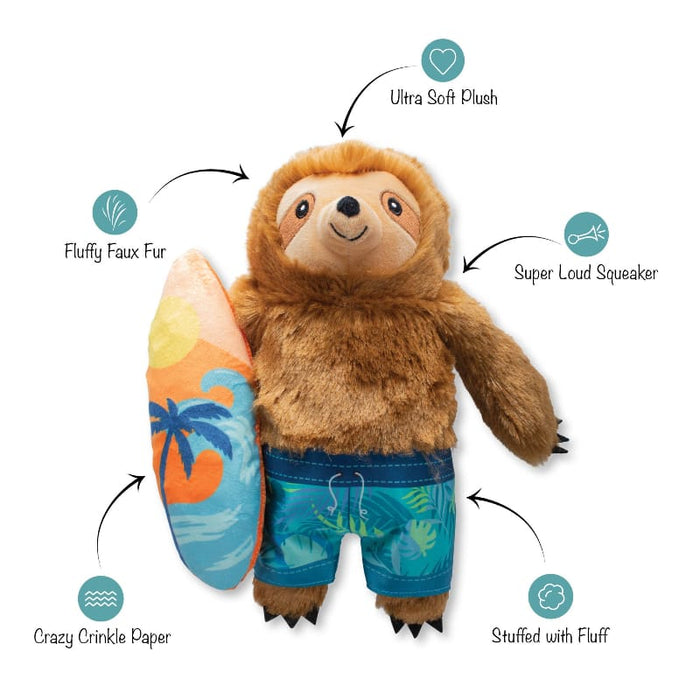 Petshop by Fringe Studio dog toys Makin' Waves Summer Beach Surf Sloth Plush Squeaky Dog Toy