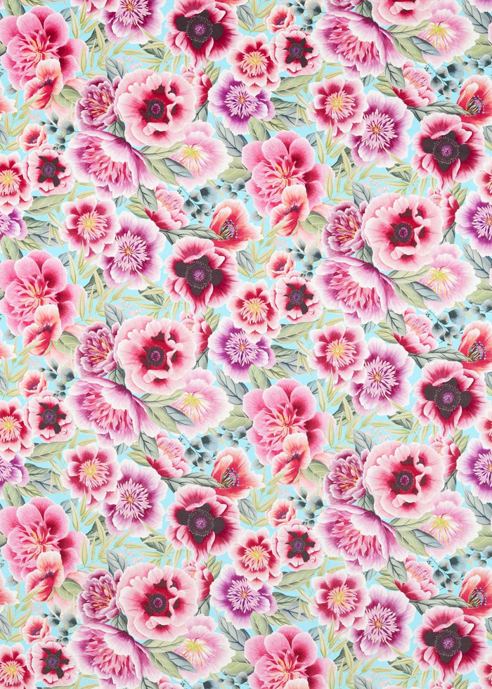 Marsha Velvet Fabric - Aqua/Peony/Magenta - Diane Hill