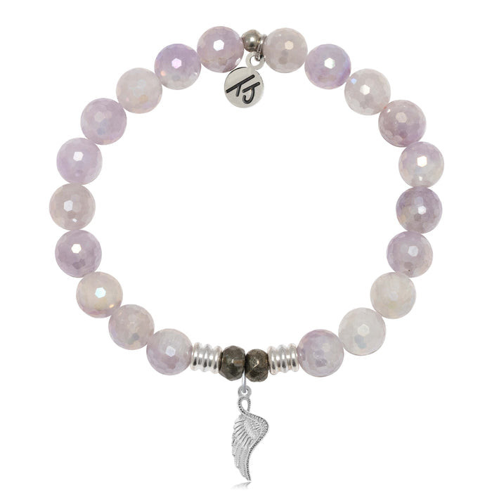 Mauve Jade Gemstone Bracelet with Angel Blessings Sterling Silver Charm